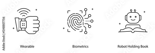 Wearable Fingerprint Biometric Robot Smart Technology Security Vector Icon Set