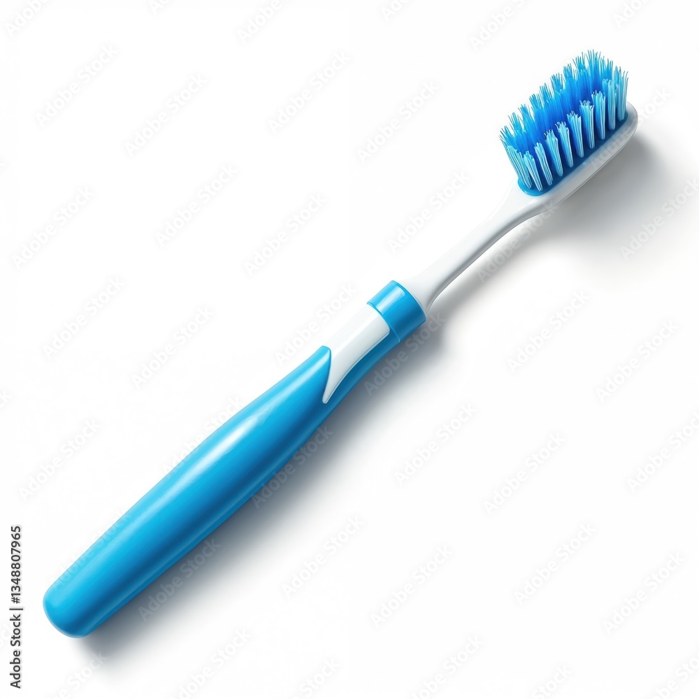 Blue-and-white toothbrush with soft bristles isolated on white background. Effective cleaning, oral hygiene, daily routine. Modern design for dental care, health, personal grooming. Blue-and-white toothbrush with soft bristles isolated on white background. Effective cleaning, oral hygiene, daily routine. Modern design for dental care, health, personal grooming.