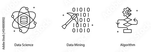 Data Science Data Mining Algorithm Machine Learning Technology Vector Icon Set