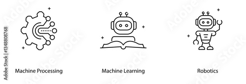Machine Learning AI Automation Robotics Process Intelligent System Vector Icon Set