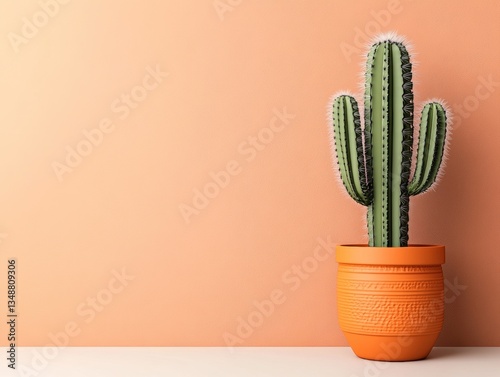 A vibrant cactus in an orange pot.