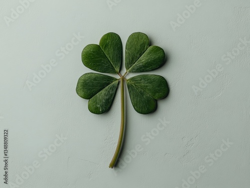 A vibrant green four-leaf clover leaf.