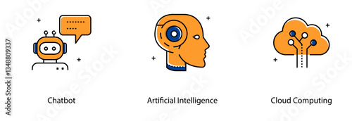 Chatbot AI Cloud Computing Virtual Assistant Technology Digital Network Vector Icon Set