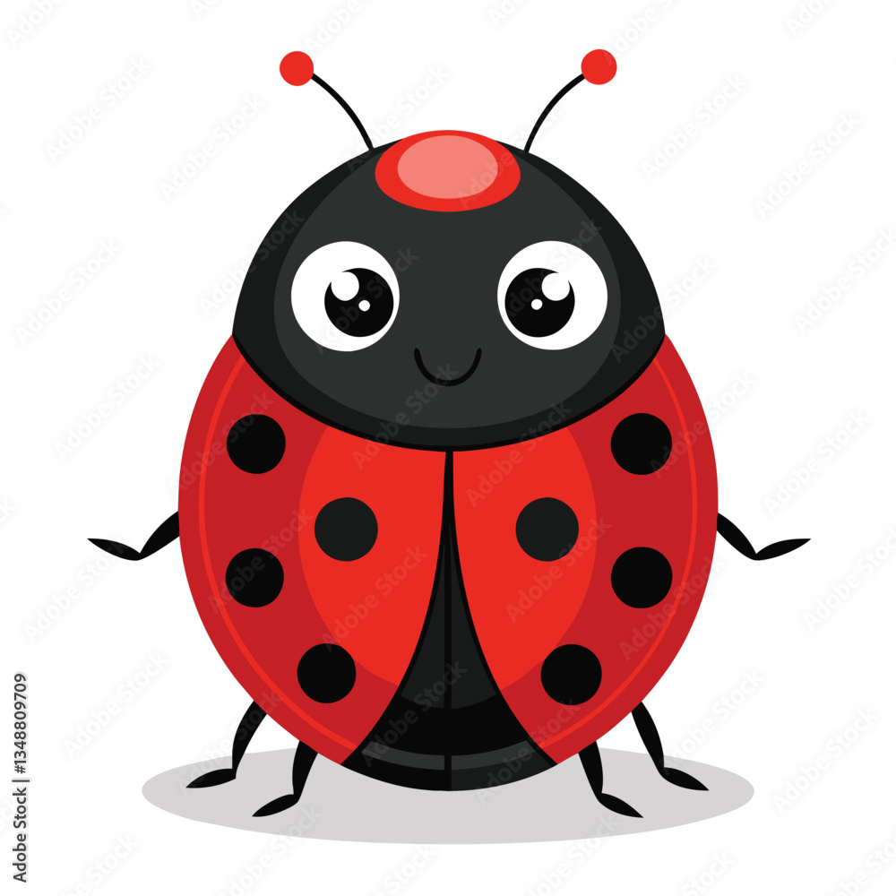 Obraz premium Cheerful Ladybug Cartoon with Red, Black, and White Colors on Isolated Background