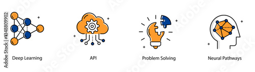Deep Learning API Problem Solving Neural Network Pathways Vector Icon Set