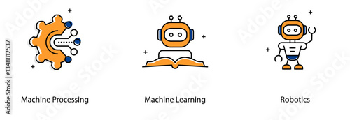 Machine Learning AI Automation Robotics Process Intelligent System Vector Icon Set
