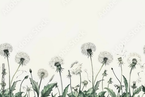 Delicate dandelions in serene field