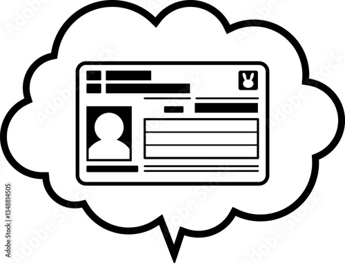 吹き出しの中にマイナンバーカード（個人番号カード）のイラスト　表面　白黒の透過アイコン