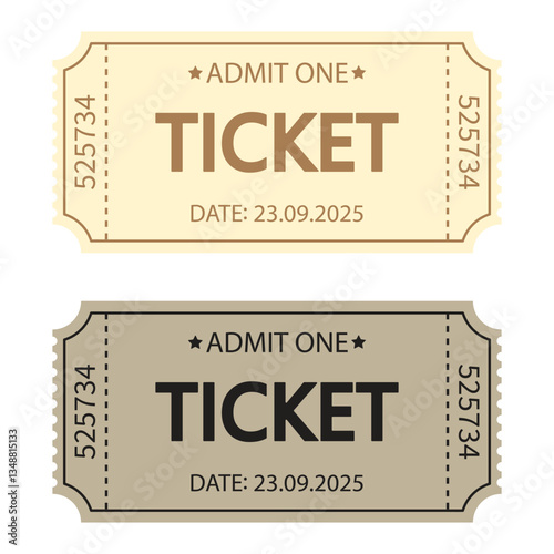 Retro ticket design template. Admit one. Tickets for cinema, movie, circus, carnival, film, festival, etc. Vector illustration.