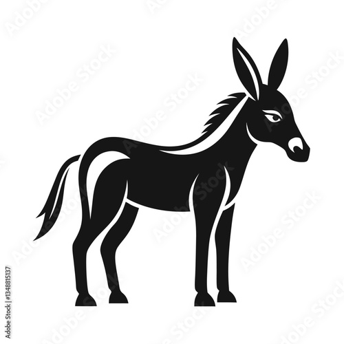 Isolated Black Donkey Illustration, Standing Profile View, Minimalist Animal Silhouette