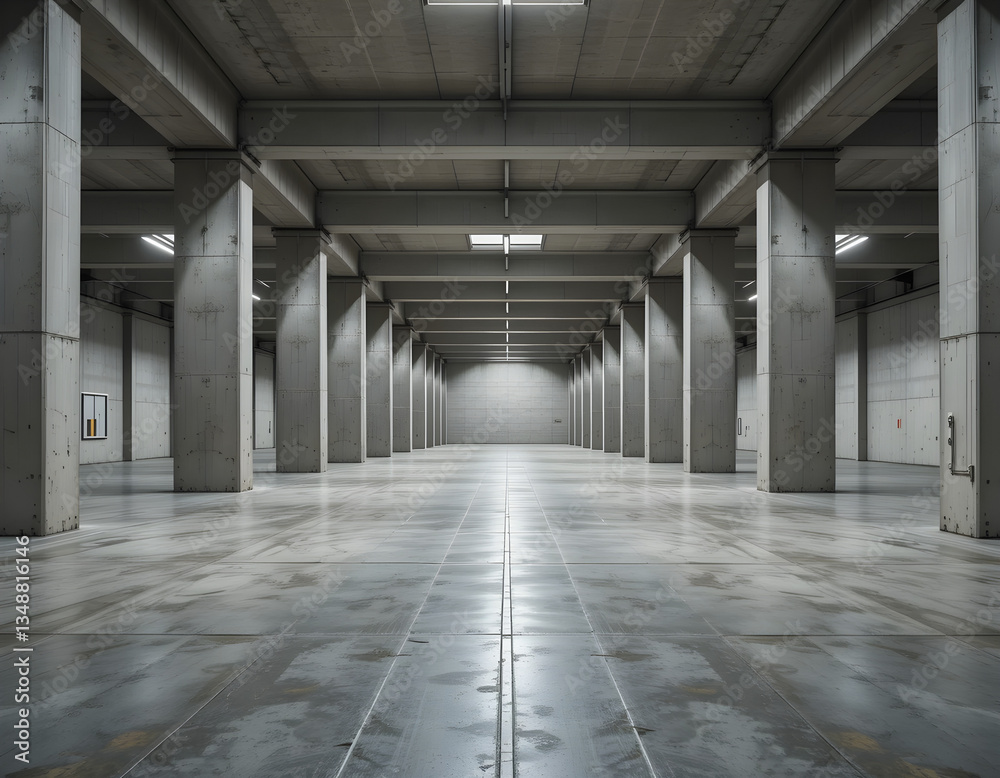 Empty Rectangular Garage | High Ceilings & Pillars Empty Rectangular Garage | High Ceilings & Pillars