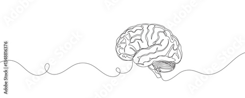 Brain continuous one line drawing. Human brain design in one line style. vector illustration.