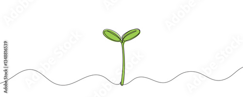 sprout continuous one line drawing. Seeds sprouting in the ground. Growth, seedling, gardening concept one line. Plant growth process Vector illustration.