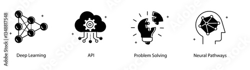 Deep Learning API Problem Solving Neural Network Pathways Vector Icon Set