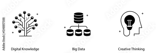 Digital Knowledge Big Data Creative Thinking Innovation Technology Vector Icon Set