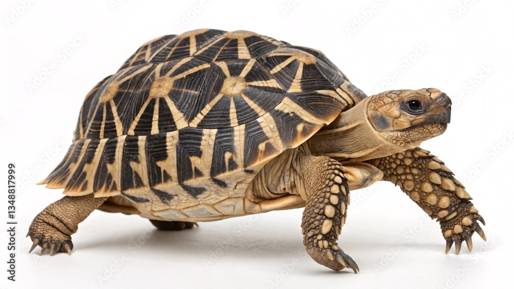 Fototapeta premium Indian Star Tortoise Walking, Full Body, Isolated