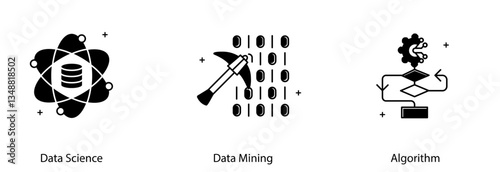 Data Science Data Mining Algorithm Machine Learning Technology Vector Icon Set