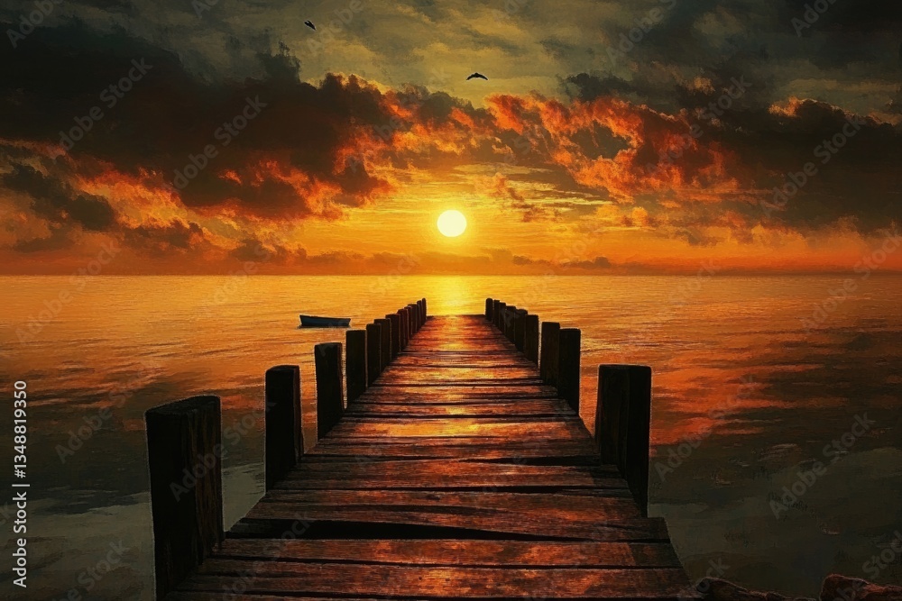 Fototapeta premium Maracaibo Sunrise: Majestic Bridge Overlooking Heaven's Colorful Sky Reflection