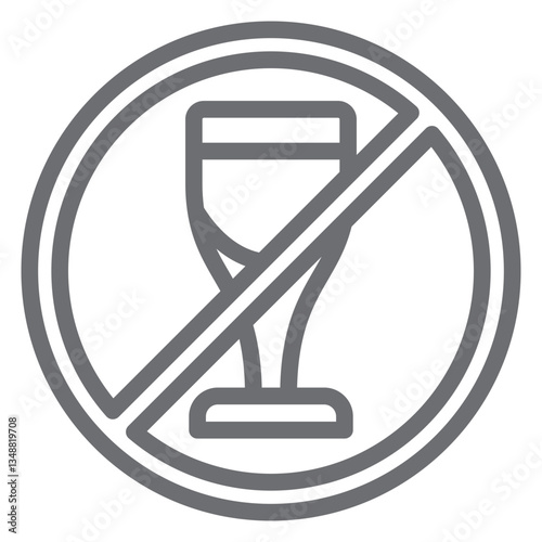 Wine glass cup ban line icon, prohibited elements concept. Vector graphics. Wine, whisky alcohol drinking forbidden sign on white background, outline style icon for mobile or web design.