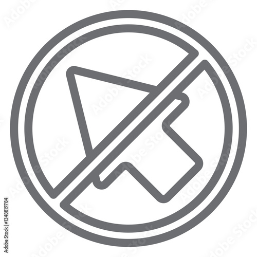 Destination up arrow ban line icon, prohibited elements concept. Vector graphics. Direction navigation forbidden sign on white background, outline style icon for mobile or web design.