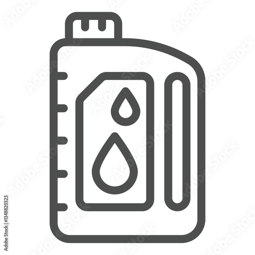 Oil canister with drop line icon, car service concept. Vector graphics. Plastic container with automobile oil sign on white background, outline style icon for mobile or web design.