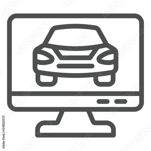 Monitor screen with passenger car line icon, car service concept. Vector graphics. Automobile inspection display sign on white background, outline style icon for mobile or web design.