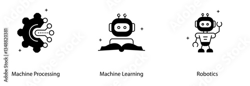 Machine Learning AI Automation Robotics Process Intelligent System Vector Icon Set