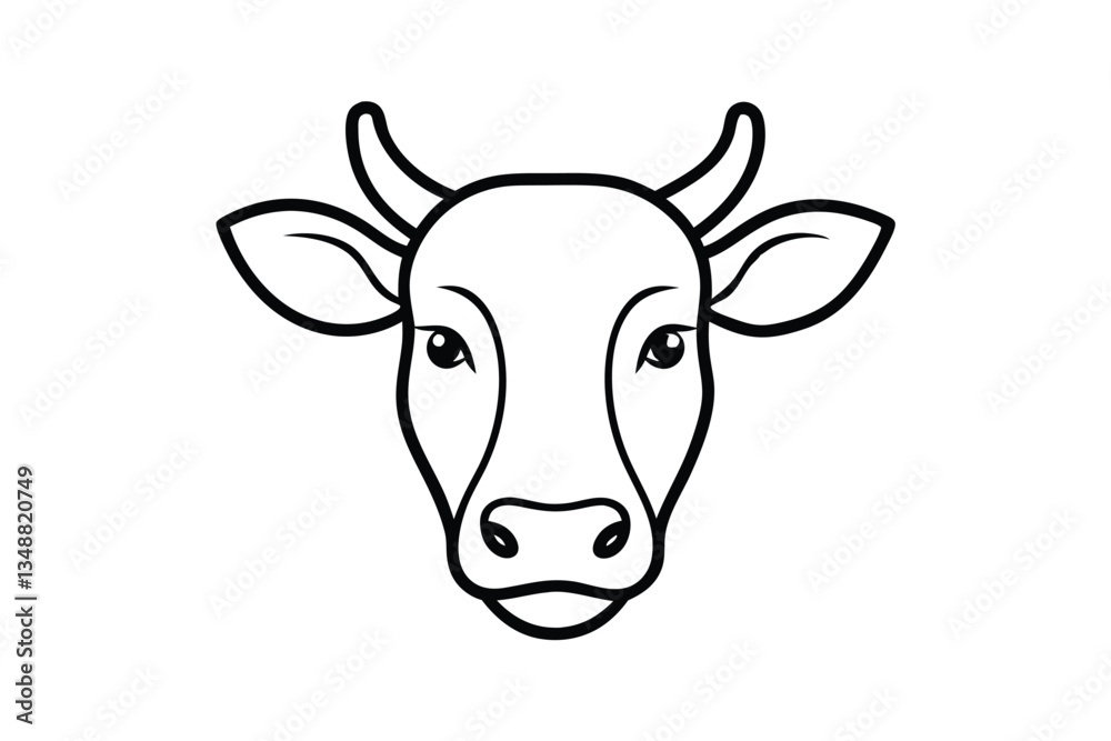 custom made wallpaper toronto digitalOutline Drawing of a Cow's Head with Horns, Ears, Eyes, Nose, and Mouth Black on White