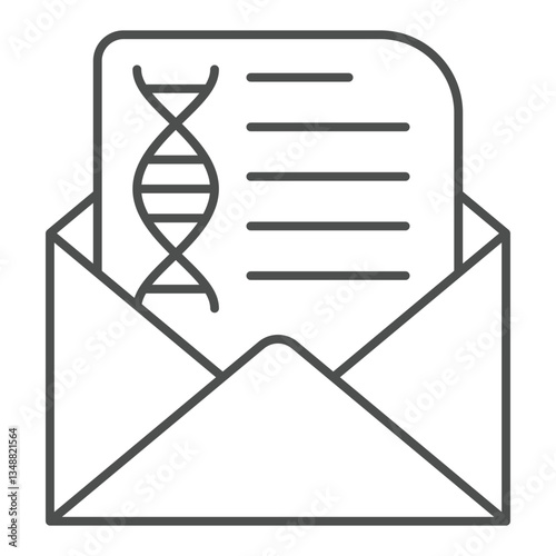 DNA result letter thin line icon, genetic research concept. Vector graphics. Mail envelope with DNA test paper sign on white background, outline style icon for mobile or web design.