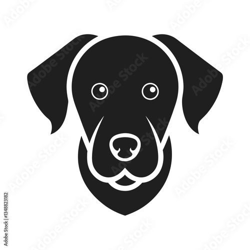 Silhouette Dog Portrait Minimalist Black & White Pet Head with Cute Eyes and Floppy Ears