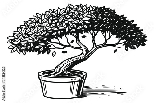Elegant Topiary in a Pot  A Minimalist Botanical Design.eps
