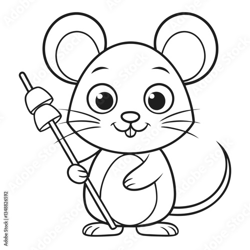 Adorable Cartoon Mouse Enjoying a Campfire Snack