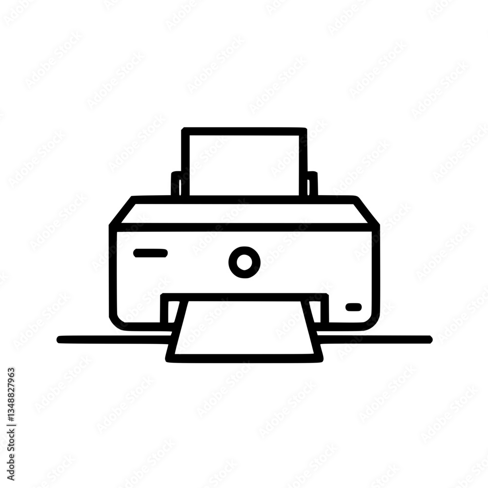 A simple line art illustration of a printer outputting paper The device is depicted in a minimalist style with clean crisp lines A simple line art illustration of a printer outputting paper The device is depicted in a minimalist style with clean crisp lines