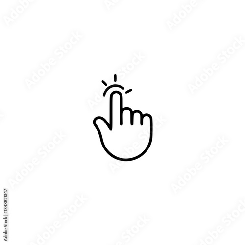 A simple outlined hand icon with a finger pressing or tapping Light emanates from the fingertip symbolizing a click or interaction in digital interfaces