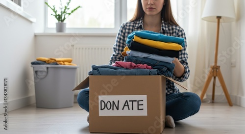 young woman unpacking boxes