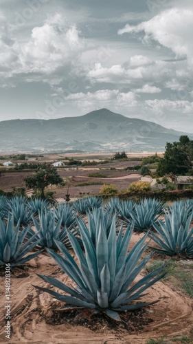 Agave tequila plant - blue agave landscape fields in jalisco, mexico