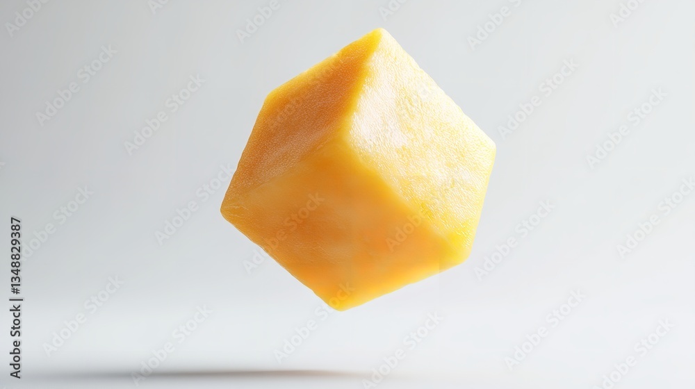 Fototapeta premium Levitating mango surrounded by juice cubes bites ice cube isolated on transparent background 