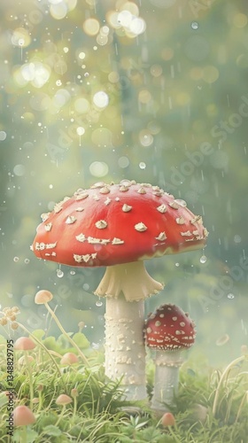 Wallpaper Mural Dreamlike Fly Agaric Mushrooms in Soft Sunlight Torontodigital.ca