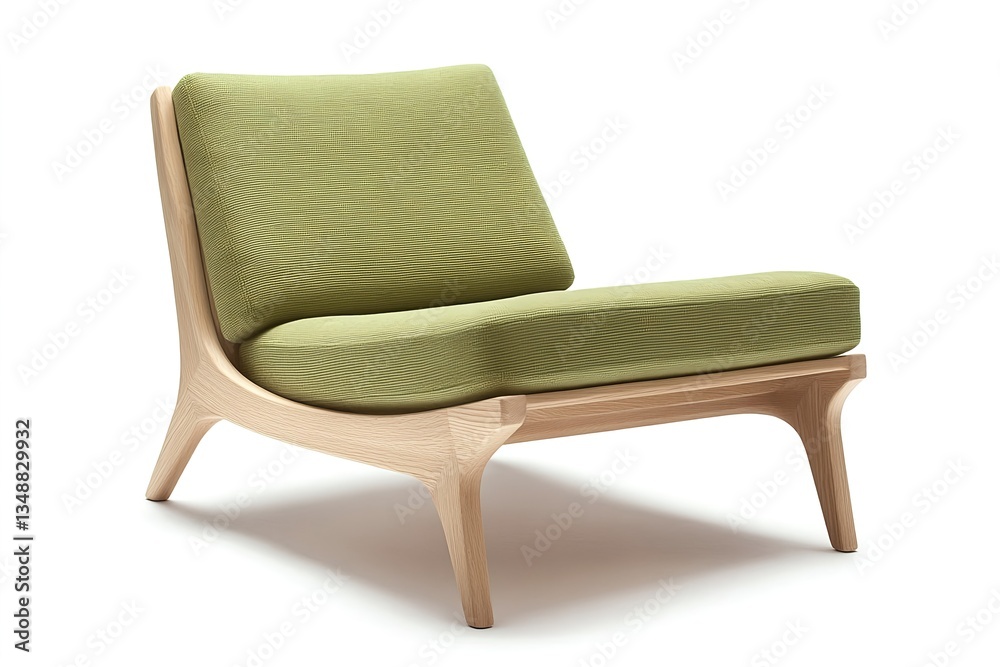 Modern chair with soft green fabric seat and light ash wood legs Modern chair with soft green fabric seat and light ash wood legs