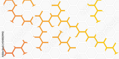 Abstract Hexagon white background , orange light and shadow. Abstract background design with white hexagon and orange light. Abstract. Hexagon. Vector.