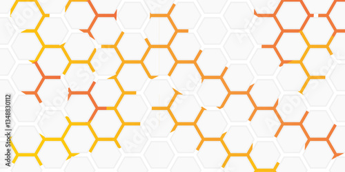 Abstract Hexagon white background , orange light and shadow. Abstract background design with white hexagon and orange light. Abstract. Hexagon. Vector.