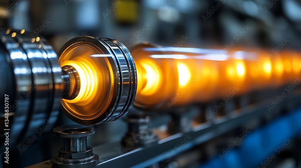 Obraz premium Molten glass tubing production line.