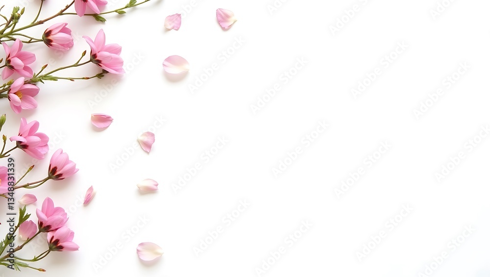 Delicate pink flowers, white background Delicate pink flowers, white background