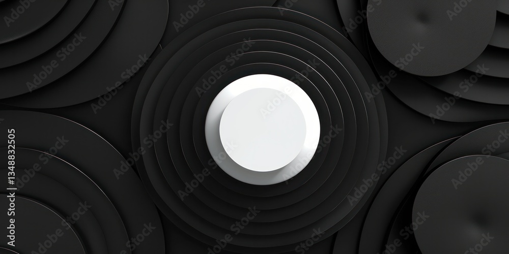 Abstract background with black circles and white circle in the center, minimalistic style, 3d render black background Abstract background with black circles and white circle in the center, minimalistic style, 3d render black background