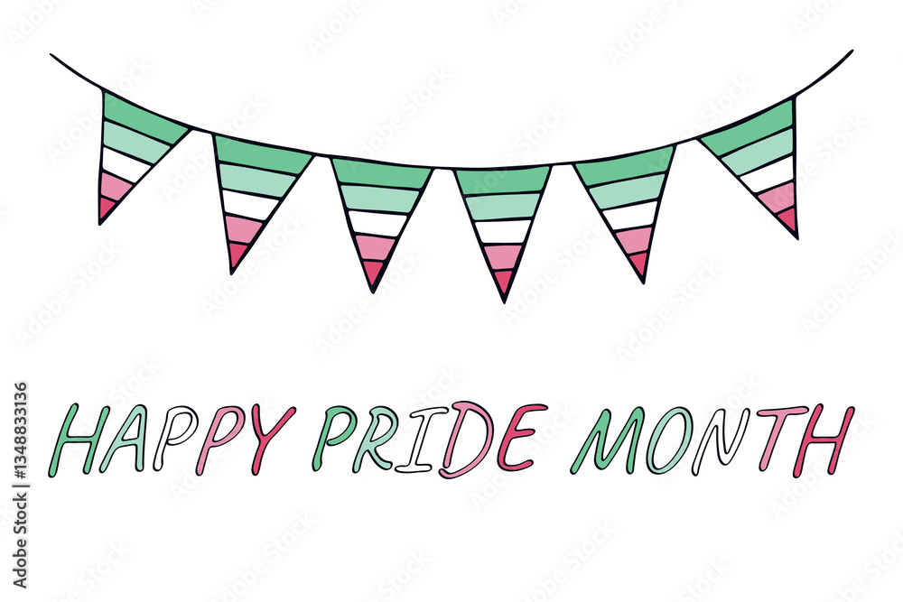 Obraz premium Colorful garland Abrosexual pride flag Happy pride day LGBTQIA community Pride Month Vector hand drawn doodle for posters, stickers, logo, cards