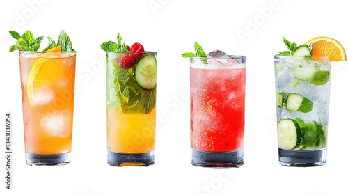 Wallpaper Mural A variety of chilled colorful and flavorful cocktails and non alcoholic beverages served in transparent glasses garnished with fresh citrus fruits mint leaves and other vibrant garnishes Torontodigital.ca