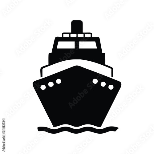 Vector illustration of a ship and boat icon on the sea with a cruise liner symbol for travel and maritime transportation