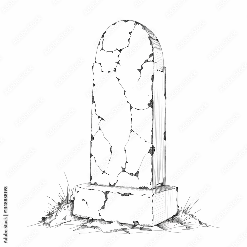 Fototapeta premium Echoes of the Past: A grayscale artistic rendering of an aged tombstone, weathered by time, evokes a sense of history and solemnity.