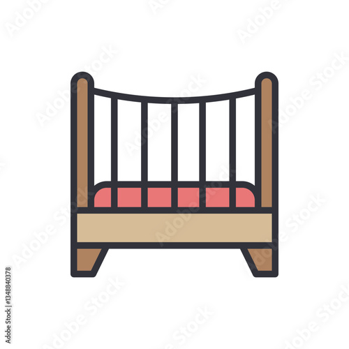 Baby cribs colored icons, minimalist vector illustration ,simple transparent graphic element .Isolated on white background