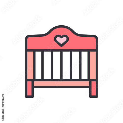 Baby cribs colored icons, minimalist vector illustration ,simple transparent graphic element .Isolated on white background